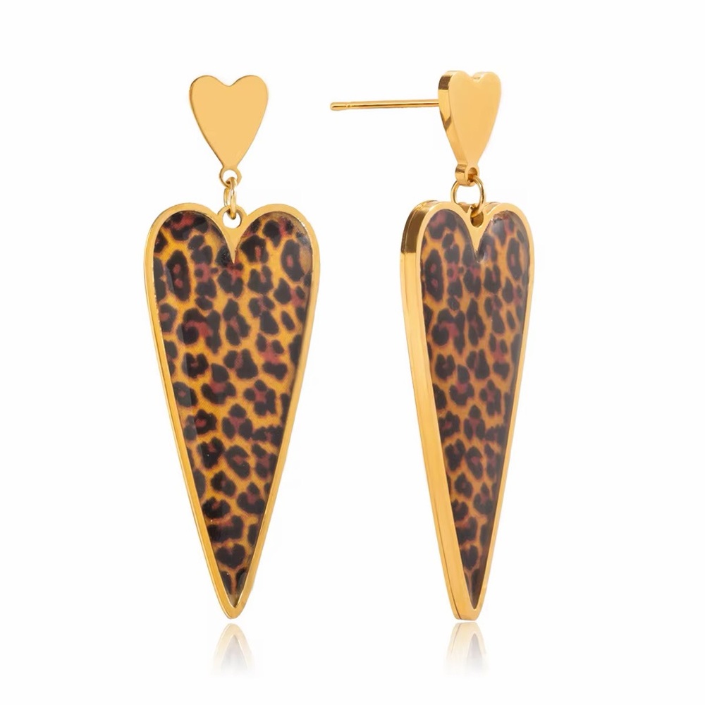 Gold Stainless Steel Leopard Print Earrings